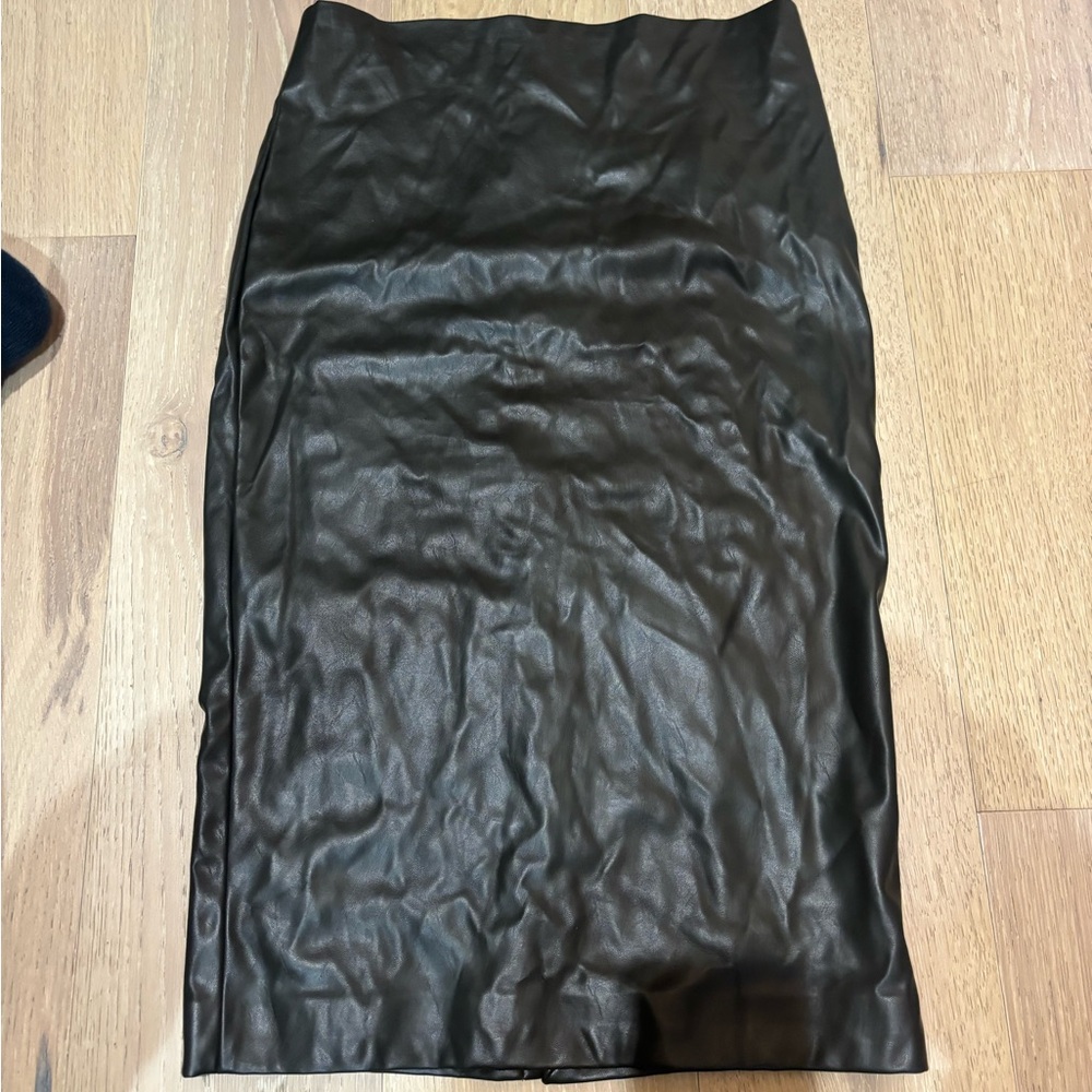 NUDE Dark Green/Grey Pencil Skirt NWOT back-slit midi skirt